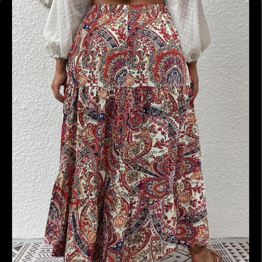 Boho Gypsy Plus Size Floral Paisleys Print Skirt - Picture 4 of 8